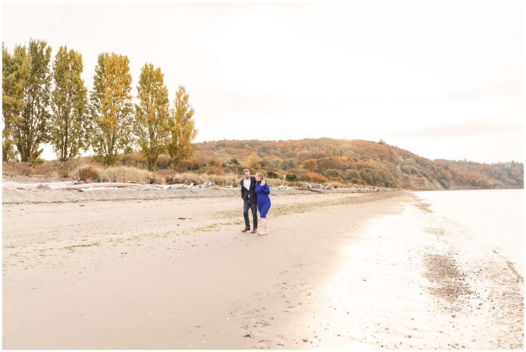 fall engagement session at Discovery Beach Park in Seattle