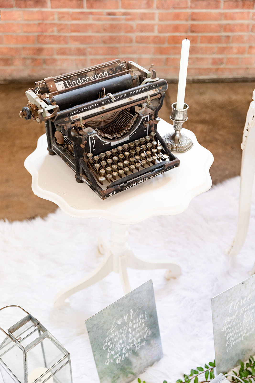 vintage type writer, candlestick, wedding decorations