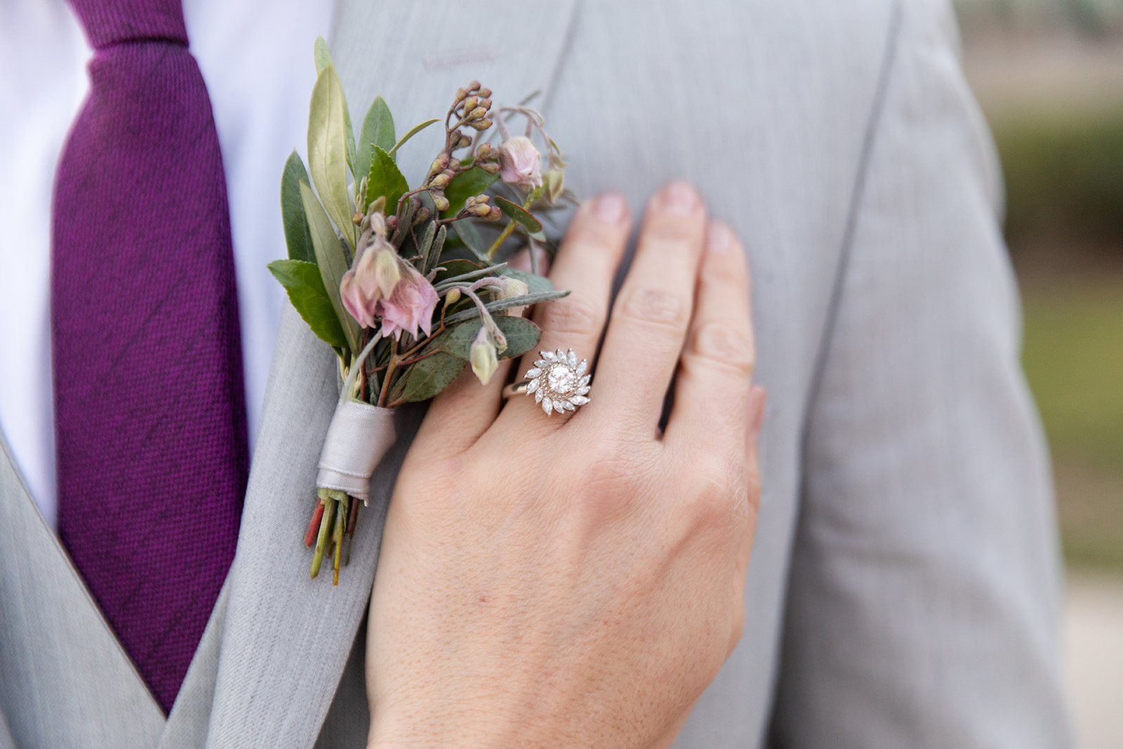 wedding ring, boutonniere