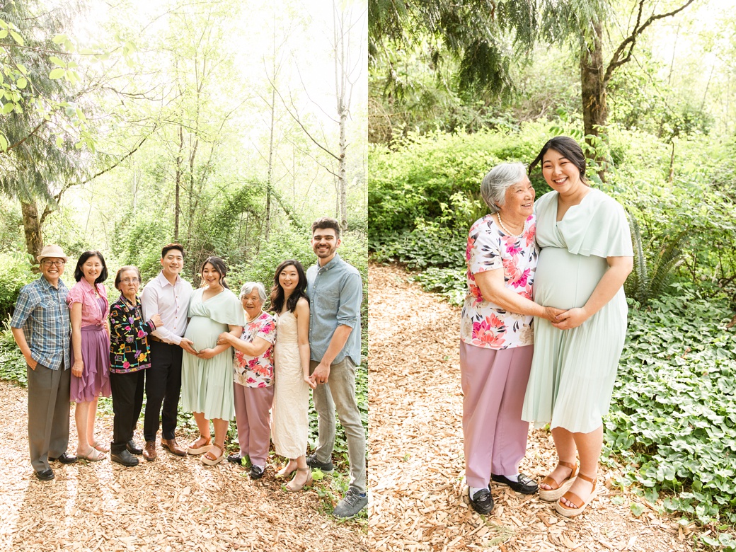 Group family photos surrounded by greenery